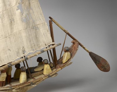 Model Boat with Sail, Oars and 10 Figures, c.1975-1640 BC by Middle Kingdom Egyptian
